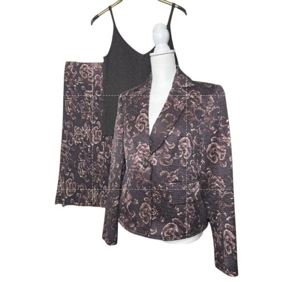 Ellen Tracy Linda Allard Size Medium 3 Pc Suit Plum Brown Skirt Quilted Jacket - Picture 1 of 16